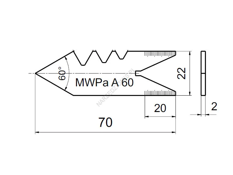 Rysunek techniczny: Wzorzec do gwintu metrycznego MWPa A60 RAFAN